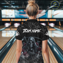 Load image into Gallery viewer, Grim Reaper And Roses Custom Bowling Shirt For Women, Bowling Team Jersey Polo &amp; Quarter Zip TDM6272
