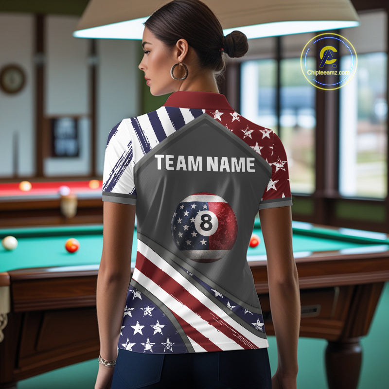 Patrioitc 8 Ball Pool Women Billiard Polo & 1/4-Zip Shirt Personalized Billiard Team Jersey NYN2376