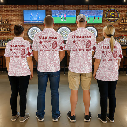 Aim Love Darts Custom Red Argyle Men Darts Polo & 1/4 Shirts, Funny Darts Shirts Darts Team Jersey TDM5661