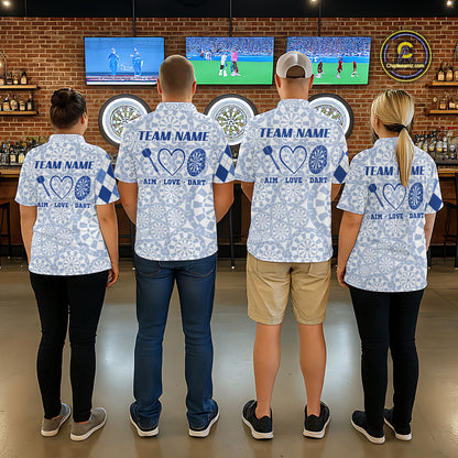 Aim Love Darts Custom Blue Argyle Men Darts Polo & 1/4 Shirts, Funny Darts Shirts Dart Team Jersey TDM5663
