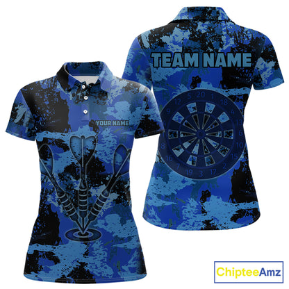 Custom Grunge Blue Camo Arrow Darts Shirts For Women, Retro Darts Jersey Team Polo & 1/4 Zip TDM5664