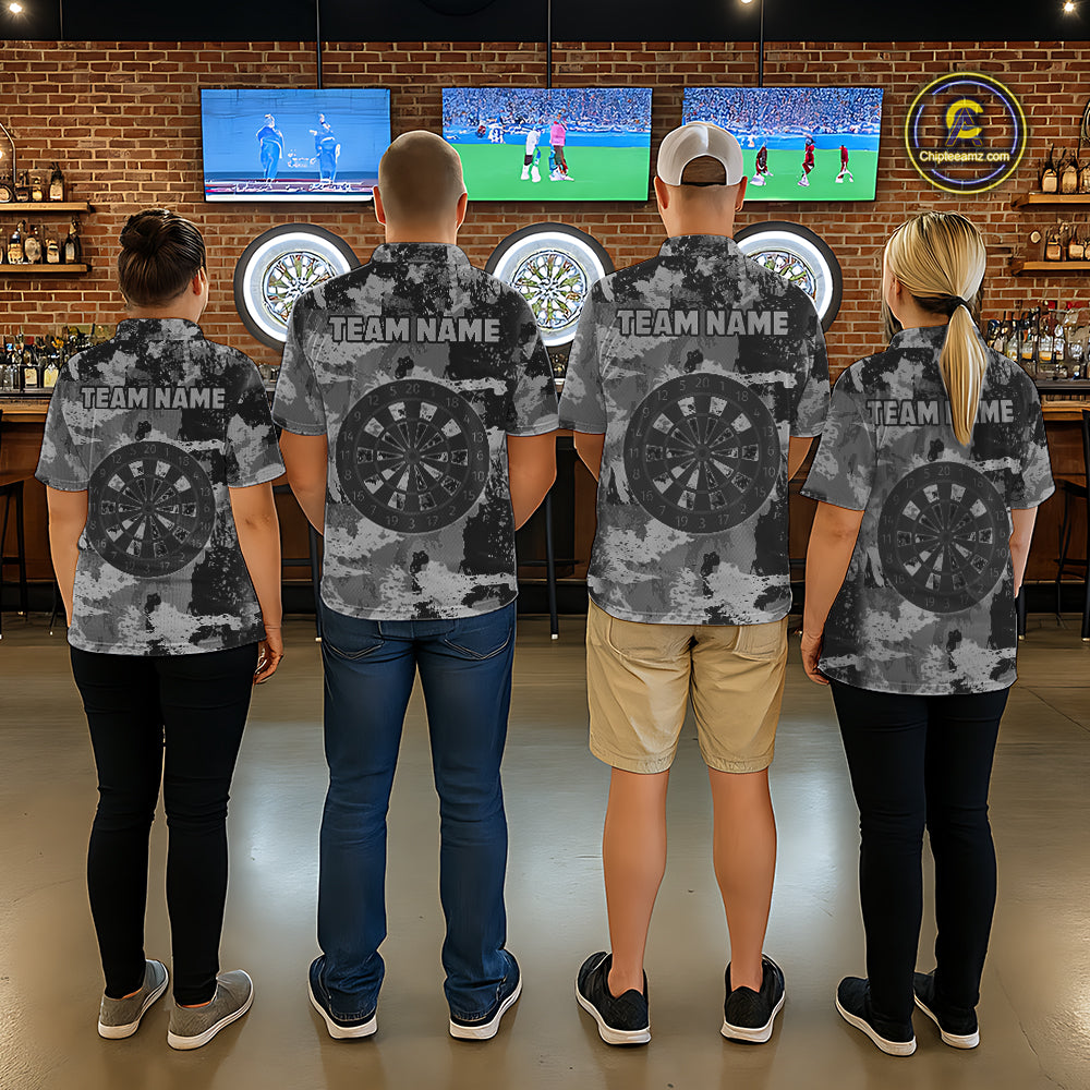 Custom Grunge Grey Camo Arrow Darts Shirts For Women, Retro Darts Jersey Team Polo & 1/4 Zip TDM5665