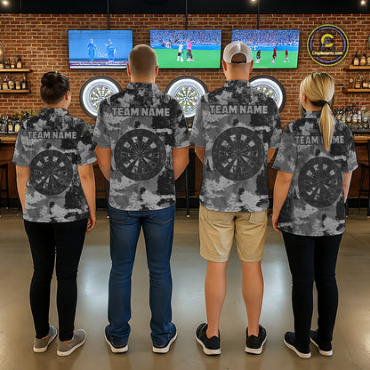 Custom Grunge Grey Camo Arrow Darts Shirts For Women, Retro Darts Jersey Team Polo & 1/4 Zip TDM5665