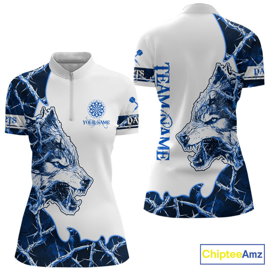 Blue Thorny Camo Wolf Dart Shirts For Women Custom Camouflage Darts Jersey Team Polo & 1/4 Zip Shirt TDM5667