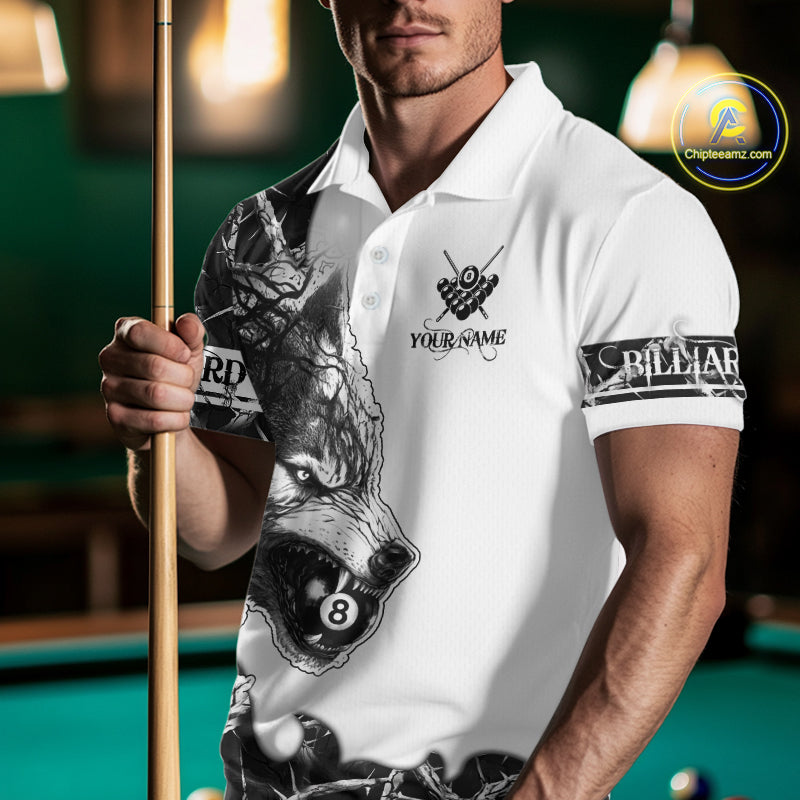 White Black Thorny Camo Wolf Billiard Shirts For Men Custom 8 Ball Pool Team Jersey Polo & 1/4 Zip TDM5668