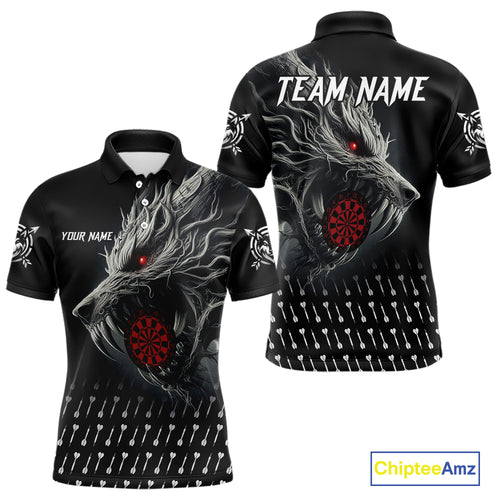 Personalized Viking 3D Wolf Dart Shirts For Men Custom Black Dart Team Jerseys Polo & Quarter Zip TDM3848