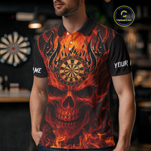 Load image into Gallery viewer, Orange Flaming Skull Men&#39;s Dart Jerseys Custom Dart Fire Lightning Darts Team Shirt Polo &amp; 1/4 Zip TDM3856