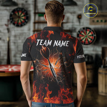 Load image into Gallery viewer, Orange Flaming Skull Men&#39;s Dart Jerseys Custom Dart Fire Lightning Darts Team Shirt Polo &amp; 1/4 Zip TDM3856