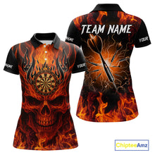Load image into Gallery viewer, Orange Flaming Skull Women's Dart Jerseys Custom Dart Fire Lightning Darts Team Shirt Polo &amp; 1/4 Zip TDM3856