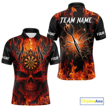 Load image into Gallery viewer, Orange Flaming Skull Men&#39;s Dart Jerseys Custom Dart Fire Lightning Darts Team Shirt Polo &amp; 1/4 Zip TDM3856
