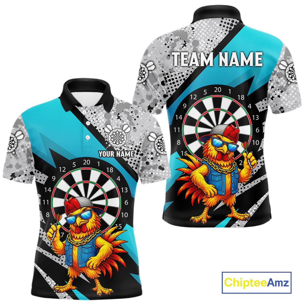 Personalized Rooster Funny Darts Shirt For Men Custom Darts Team Jersey Polo & 1/4 Zip |Blue TDM6279