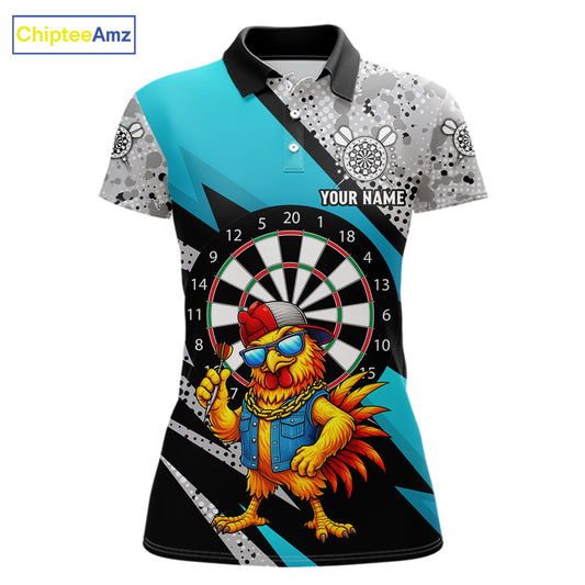 Personalized Rooster Funny Darts Shirt For Women Custom Darts Team Jersey Polo & 1/4 Zip |Blue TDM6279