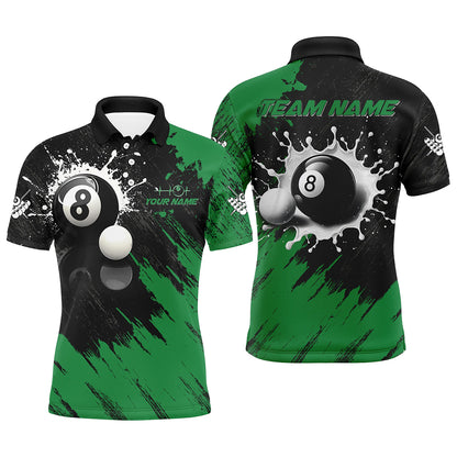 Personalized 8 Ball Pool Paint Splash Billiard Shirts For Men, Unique Billiard Pool Jerseys |Green TDM2168