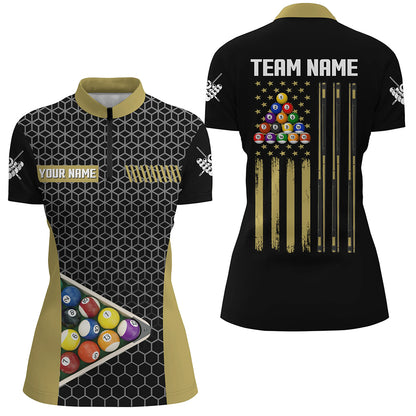 Personalized Retro American Flag Billiard Pool Shirts For Women Custom Yellow Black Billiard Jerseys TDM2172