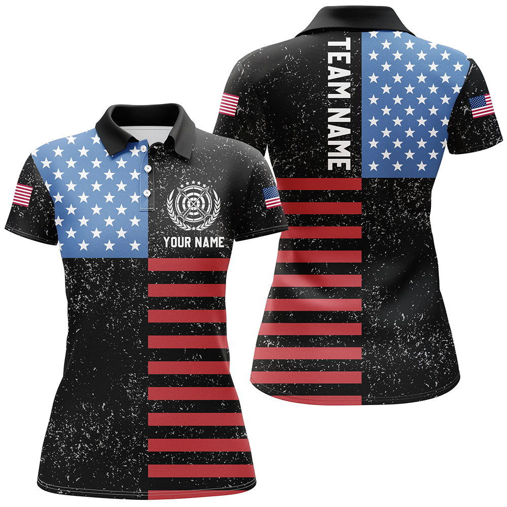 Personalized American Flag Archery Polo Shirts For Women Custom Patriotic US Archery Shirts For Team TDM0518