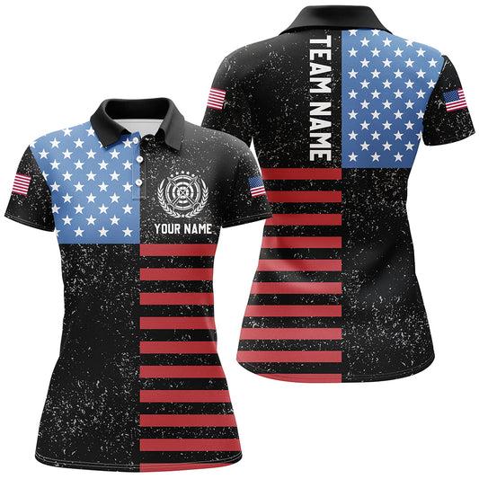 Personalized American Flag Archery Polo Shirts For Women Custom Patriotic US Archery Shirts For Team TDM0518