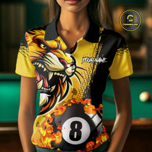 Load image into Gallery viewer, Yellow Funny 8 Ball Pool Flame Custom Lion Billiard Polo &amp; 1/4 Zip Shirts For Women Billiard Jerseys TDM2937