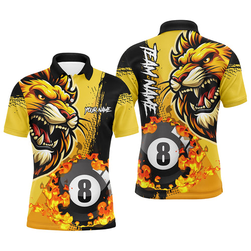 Yellow Funny 8 Ball Pool Flame Custom Lion Billiard Polo & 1/4 Zip Shirts For Men Billiard Jerseys TDM2937