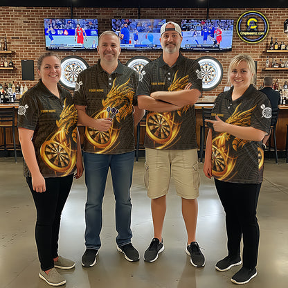 Black And Golden Custom Tribal Dragon Darts Shirt For Women, Darts Team Jersey Polo & Quarter Zip TDM5390