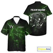Load image into Gallery viewer, Green Funny Thunder Lightning Tornado Bowling Hawaiian Shirt Custom Bowling Jersey Team Men &amp; Women TDM5395