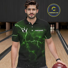 Load image into Gallery viewer, Personalized Thunder Lightning Tornado Funny Bowling Shirt For Men, Bowling Team Jersey |Green TDM5395