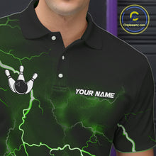 Load image into Gallery viewer, Personalized Thunder Lightning Tornado Funny Bowling Shirt For Men, Bowling Team Jersey |Green TDM5395
