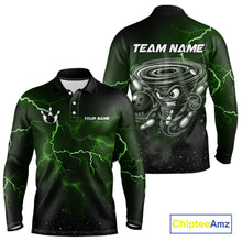 Load image into Gallery viewer, Personalized Thunder Lightning Tornado Funny Bowling Shirt For Men, Bowling Team Jersey |Green TDM5395