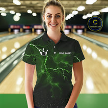 Load image into Gallery viewer, Personalized Thunder Lightning Tornado Funny Bowling Shirt For Women, Bowling Team Jersey |Green TDM5395