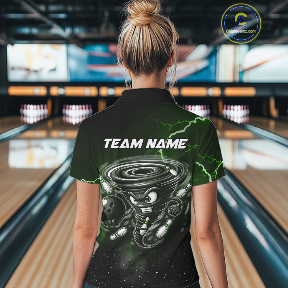 Personalized Thunder Lightning Tornado Funny Bowling Shirt For Women, Bowling Team Jersey |Green TDM5395
