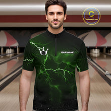 Load image into Gallery viewer, Personalized Thunder Lightning Tornado Funny Bowling Shirt For Men, Bowling Team Jersey |Green TDM5395