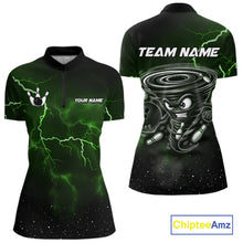 Load image into Gallery viewer, Personalized Thunder Lightning Tornado Funny Bowling Shirt For Women, Bowling Team Jersey |Green TDM5395