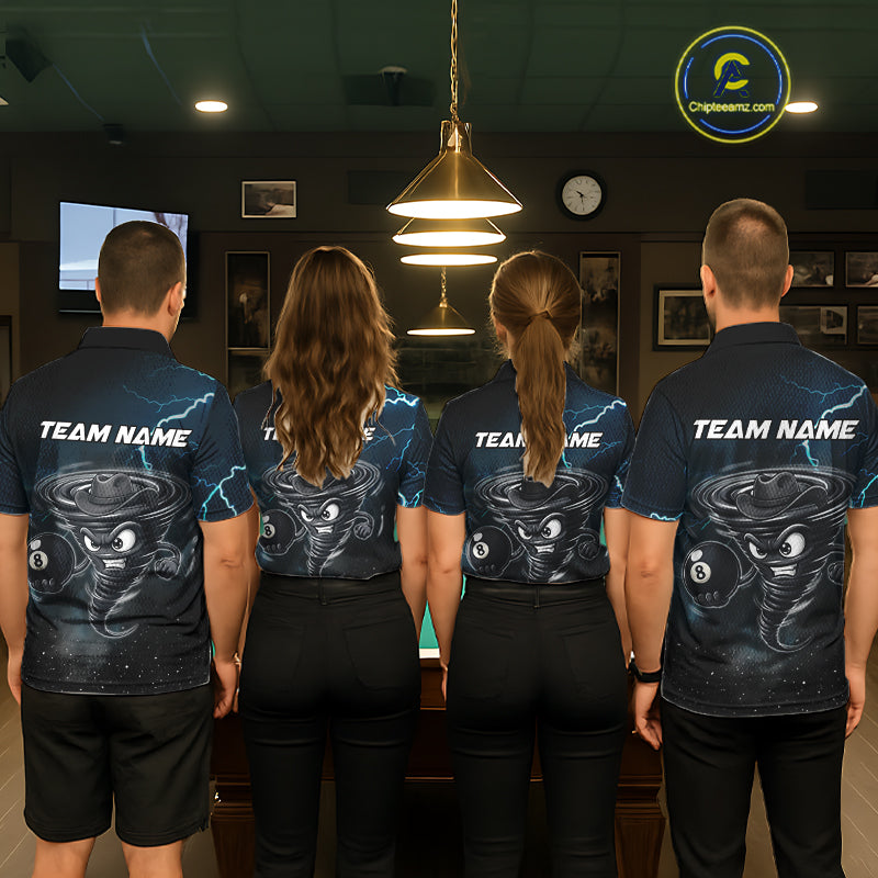 Blue Funny Tornado 8 Ball Pool Billiard Shirt For Women Custom Thunder Lightning Billiard Team Jersey TDM5396