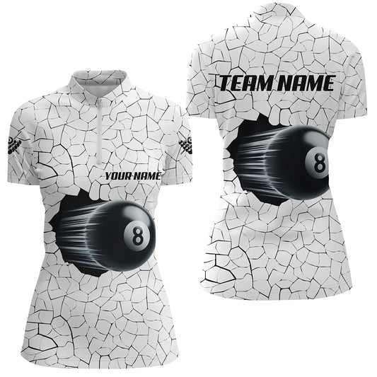 8 Ball Pool White Crack Pattern Custom Women Quarter-Zip Shirt, Funny Billiard Shirts TDM1076