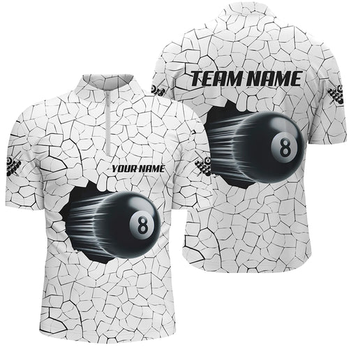 8 Ball Pool White Crack Pattern Custom Men Quarter-Zip Shirt, Funny Billiard Shirts TDM1076