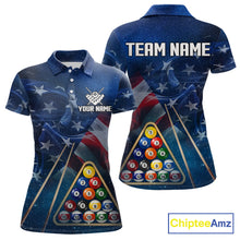 Load image into Gallery viewer, American Flag Blue Galaxy Billiard Shirt For Women Custom 8 Ball Pool Team Jersey Polo &amp; 1/4 Zip TDM5885