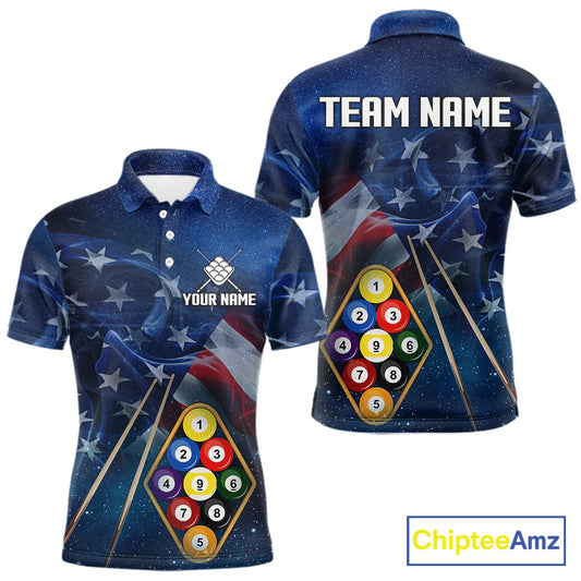 American Flag Blue Galaxy Billiard Shirt For Men Custom 9 Ball Pool Team Jersey Polo & 1/4 Zip TDM5886