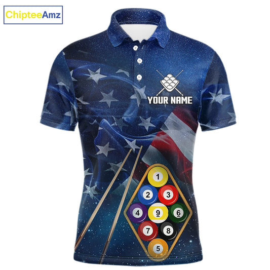 American Flag Blue Galaxy Billiard Shirt For Men Custom 9 Ball Pool Team Jersey Polo & 1/4 Zip TDM5886