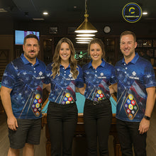 Load image into Gallery viewer, American Flag Blue Galaxy Billiard Shirt For Men Custom 9 Ball Pool Team Jersey Polo &amp; 1/4 Zip TDM5886