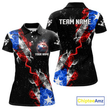 Load image into Gallery viewer, Personalize Puerto Rico Flag Smoke Bowling Shirt For Women Custom Patriotic Bowling Team Jersey TDM6022