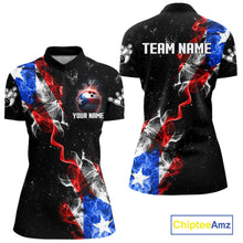 Load image into Gallery viewer, Personalize Puerto Rico Flag Smoke Bowling Shirt For Women Custom Patriotic Bowling Team Jersey TDM6022