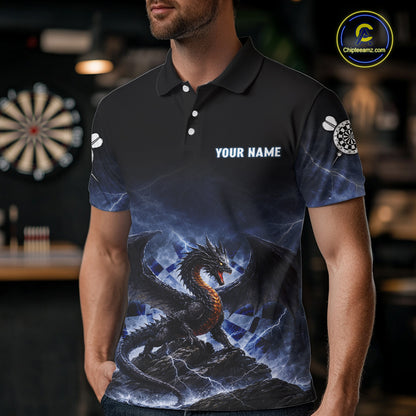 Lightning Dragon Darts Shirt With Pocket Option For Men, Dart Jersey |Blue TDM6029