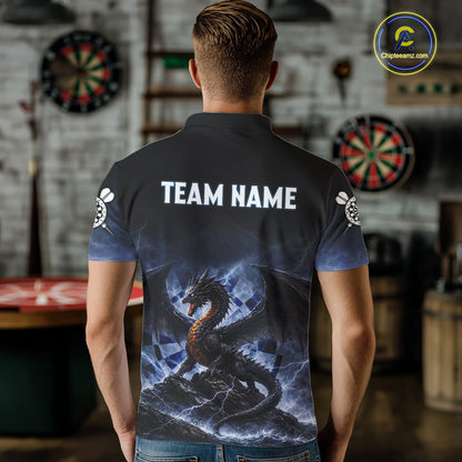 Lightning Dragon Darts Shirt With Pocket Option For Men, Dart Jersey |Blue TDM6029