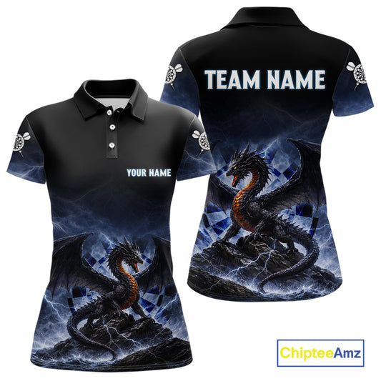 Lightning Dragon Darts Shirt With Pocket Option For Women, Dart Jersey |Blue TDM6029