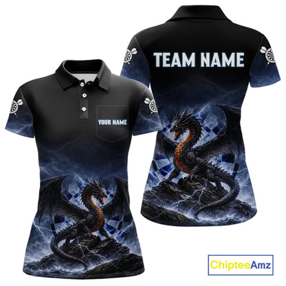 Lightning Dragon Darts Shirt With Pocket Option For Women, Dart Jersey |Blue TDM6029
