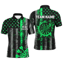 Load image into Gallery viewer, Custom Green Grunge US Flag Patriotic Darts Shirt For Men, Retro Darts Board Darts Team Jerseys TDM2182