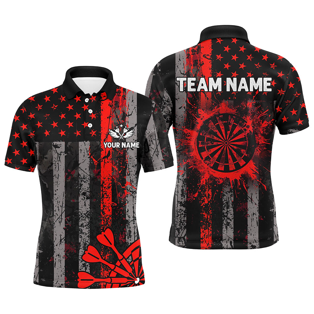 Custom Red Grunge US Flag Patriotic Darts Shirt For Men, Retro Darts Board Darts Team Jerseys TDM2183