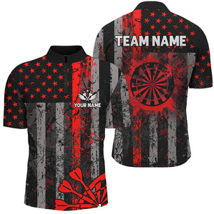 Custom Red Grunge US Flag Patriotic Darts Shirt For Men, Retro Darts Board Darts Team Jerseys TDM2183