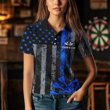 Load image into Gallery viewer, Custom Blue Grunge US Flag Patriotic Darts Shirt For Women, Retro Darts Board Darts Team Jerseys TDM2184