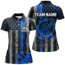 Load image into Gallery viewer, Custom Blue Grunge US Flag Patriotic Darts Shirt For Women, Retro Darts Board Darts Team Jerseys TDM2184