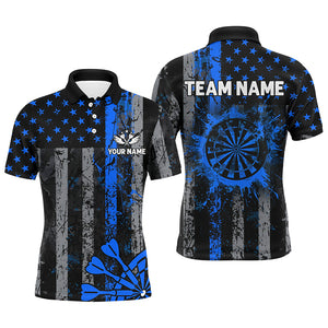 Custom Blue Grunge US Flag Patriotic Darts Shirt For Men, Retro Darts Board Darts Team Jerseys TDM2184